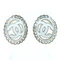 Chanel CC Logo Rhinestone Decorative Earrings White