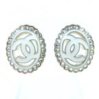 Chanel CC Logo Rhinestone Decorative Earrings White