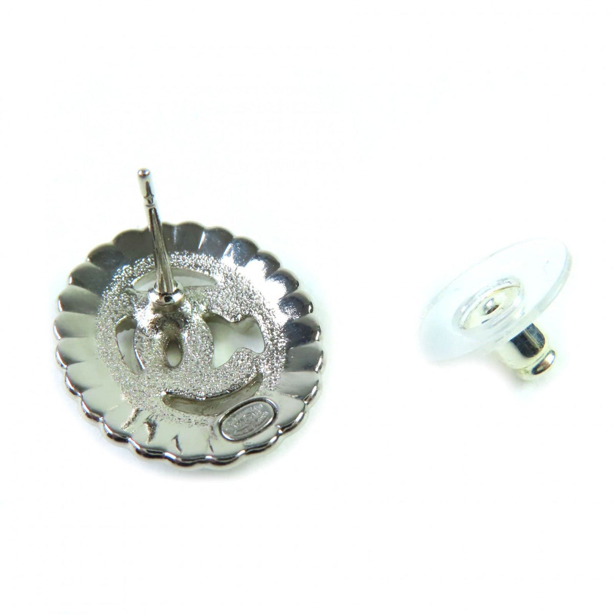 Chanel CC Logo Rhinestone Decorative Earrings White — view 5