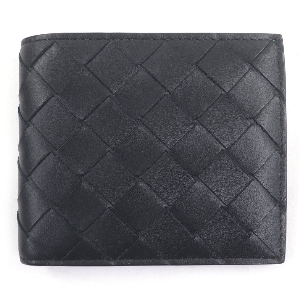 Bottega Veneta Leather Intrecciato Bifold Wallet Black Green