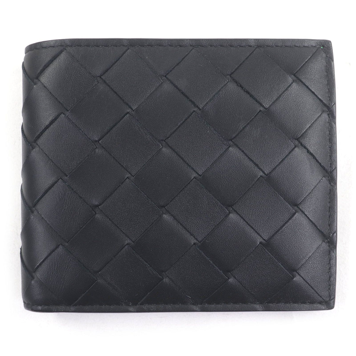 Bottega Veneta Leather Intrecciato Bifold Wallet Black Green