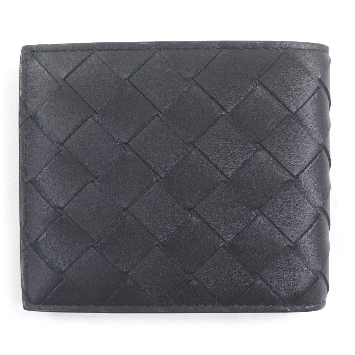 Bottega Veneta Leather Intrecciato Bifold Wallet Black Green — view 3