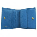 Prada Vitello Grain Letter Ring Logo Leather Compact Wallet Bifold Cobalt — view 6