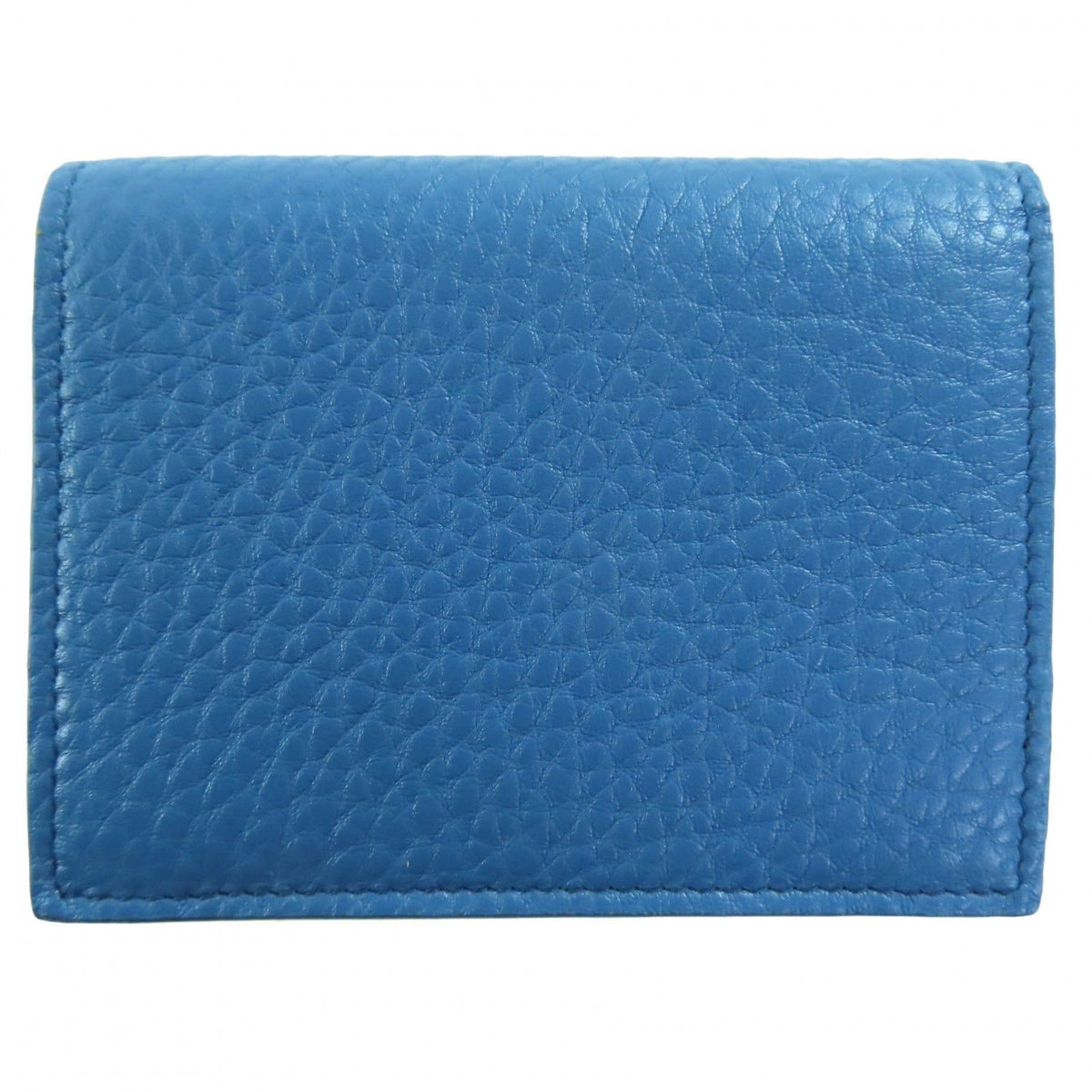 Prada Vitello Grain Letter Ring Logo Leather Compact Wallet Bifold Cobalt — view 3