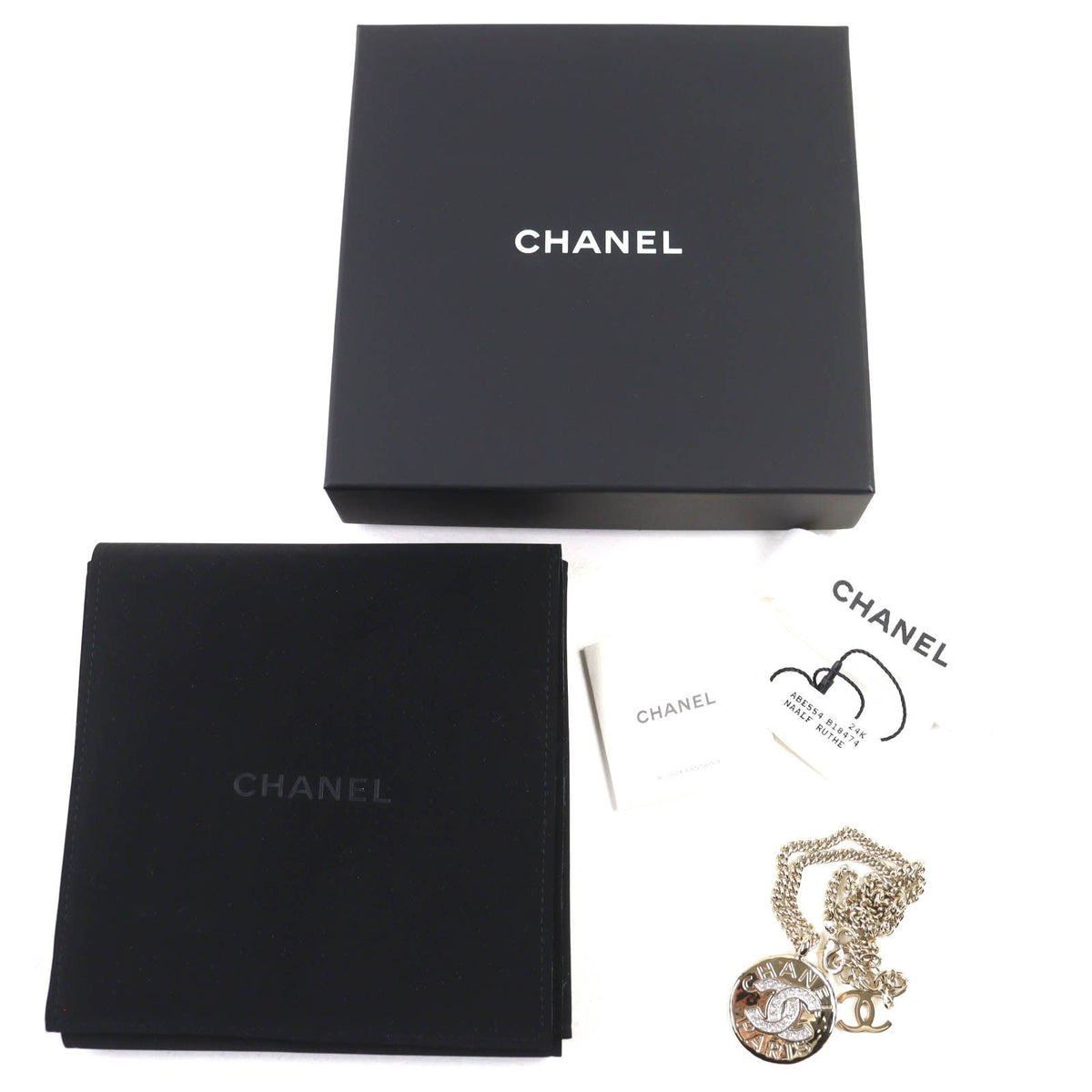 Chanel CC Logo Rhinestone Medal Pendant Gold — view 2