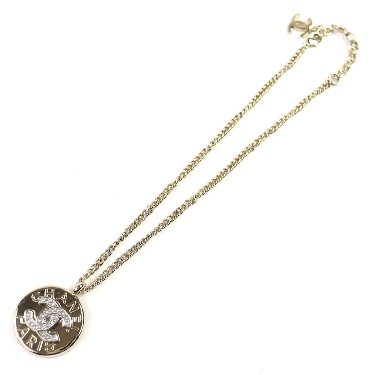 Chanel CC Logo Rhinestone Medal Pendant Gold — view 4