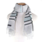 Hermes Cashmere 100% Logo Leather Patch Neo Rocabar Border Fringe Scarf Shawl — view 2