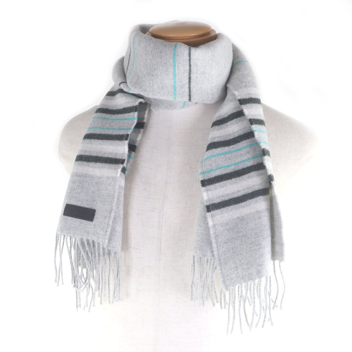 Hermes Cashmere 100% Logo Leather Patch Neo Rocabar Border Fringe Scarf Shawl — view 2