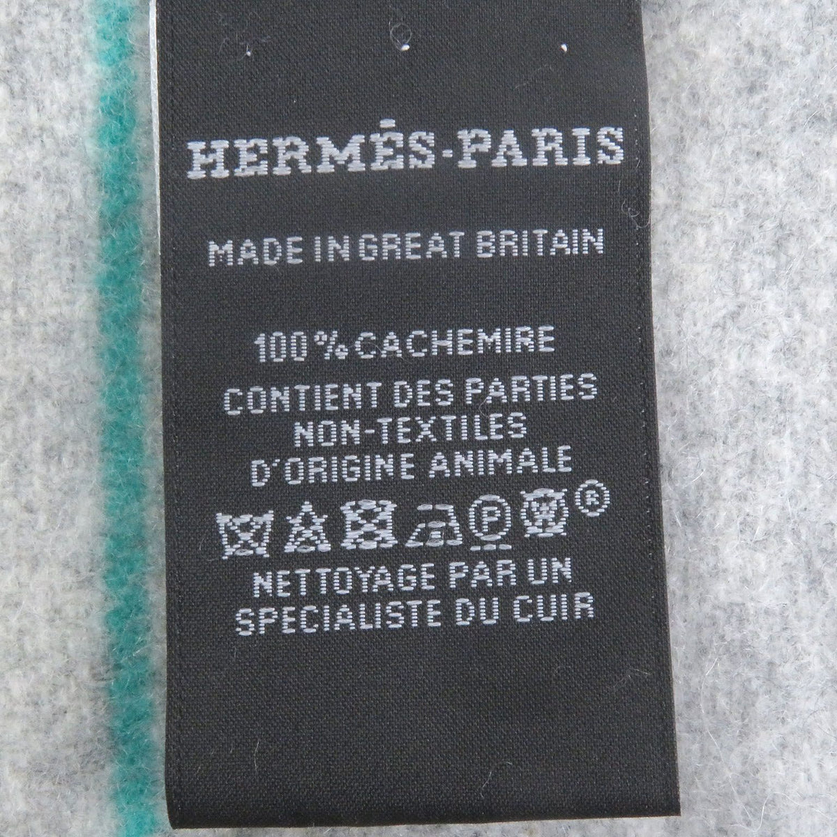 Hermes Cashmere 100% Logo Leather Patch Neo Rocabar Border Fringe Scarf Shawl — view 7