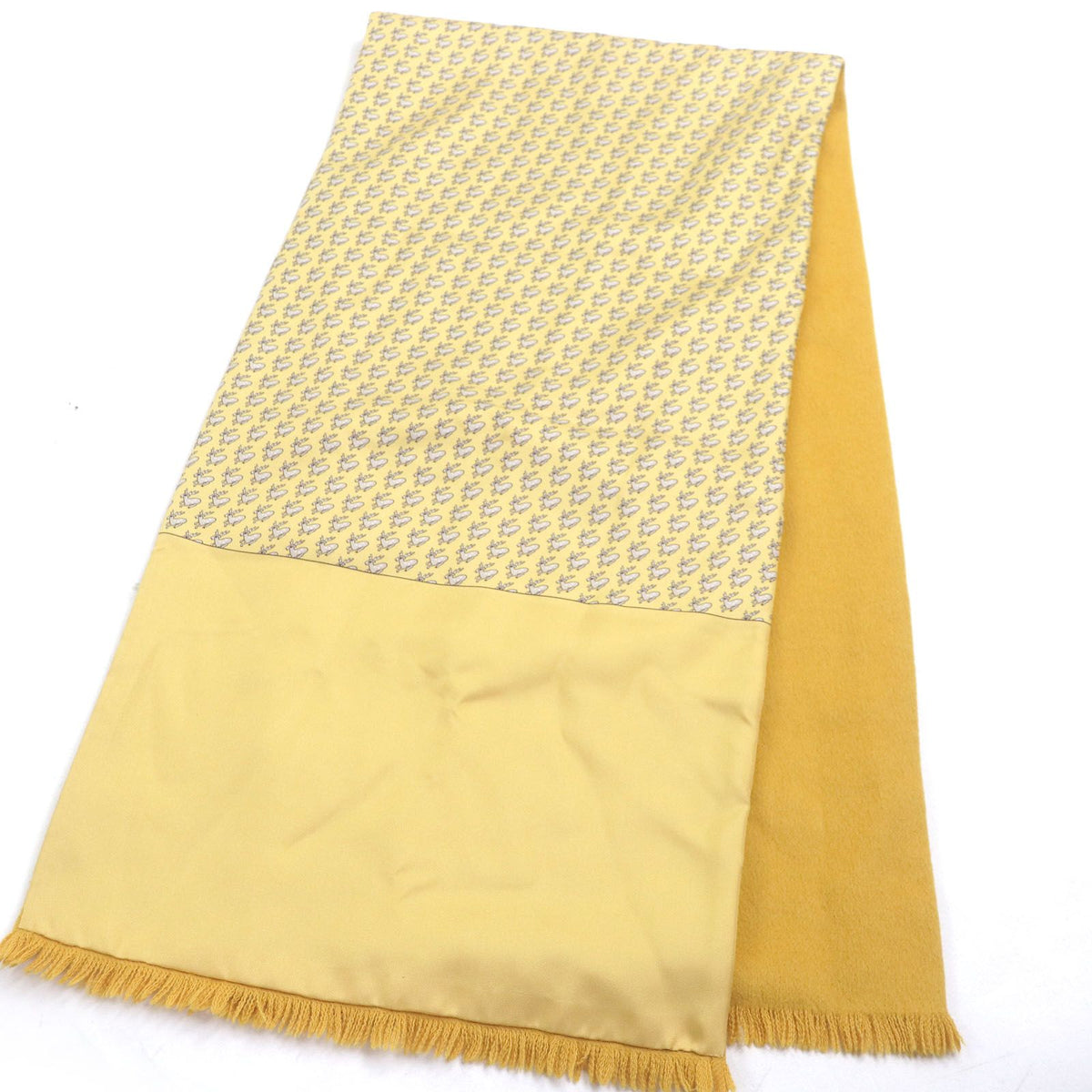 Hermes Silk Angora Deer All Over Print Fringe Shawl Scarf Yellow — view 3
