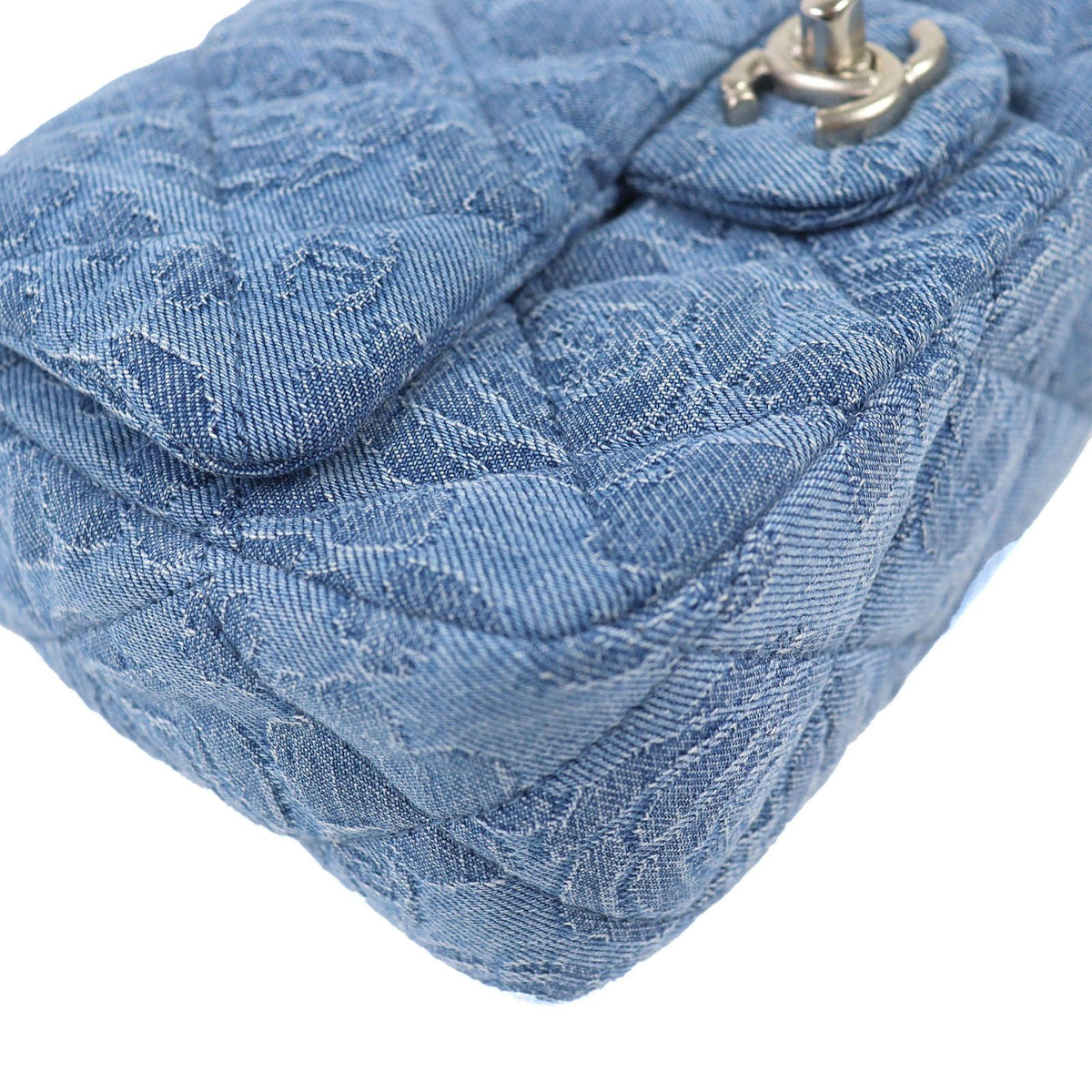 Chanel Denim Mini Quilted CC Logo Camellia Chain Shoulder Bag Indigo — view 8