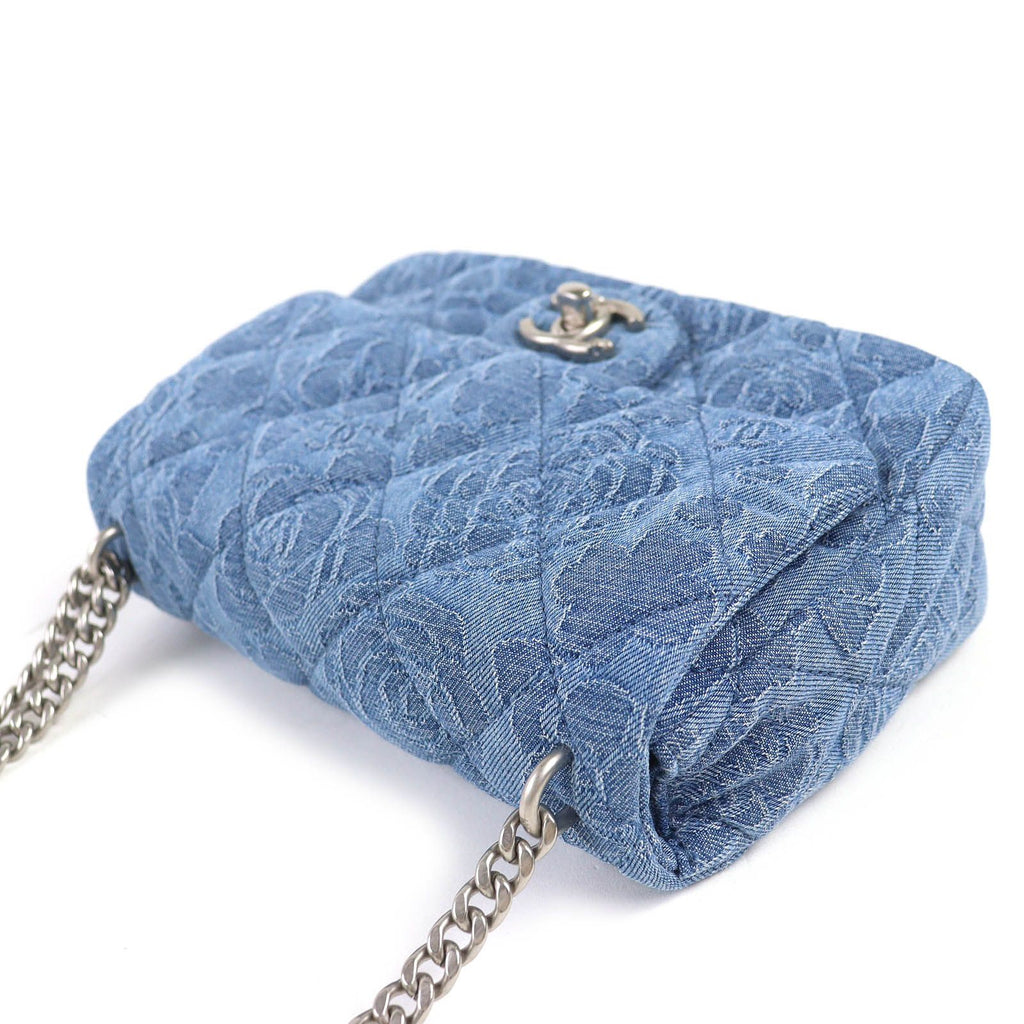 Chanel Denim Mini Quilted CC Logo Camellia Chain Shoulder Bag Indigo — view 5