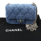 Chanel Denim Mini Quilted CC Logo Camellia Chain Shoulder Bag Indigo — view 2