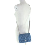Chanel Denim Mini Quilted CC Logo Camellia Chain Shoulder Bag Indigo — view 7