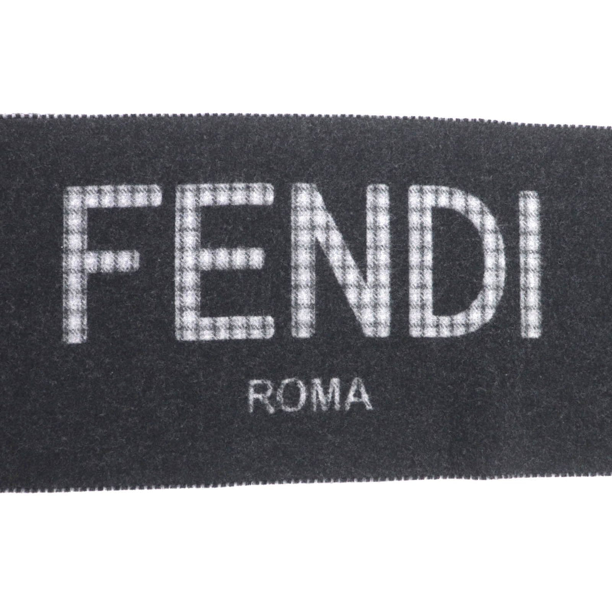 Fendi Wool Cashmere Blend Logo Design Check Pattern with Fringe Scarf Charcoal — view 6