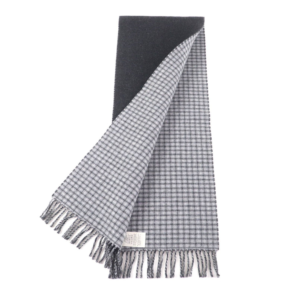Fendi Wool Cashmere Blend Logo Design Check Pattern with Fringe Scarf Charcoal — view 3