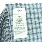 Fendi Wool Cashmere Blend Logo Design Check Pattern with Fringe Scarf Charcoal — view 7
