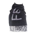 Fendi Wool Cashmere Blend Logo Design Check Pattern with Fringe Scarf Charcoal — view 4