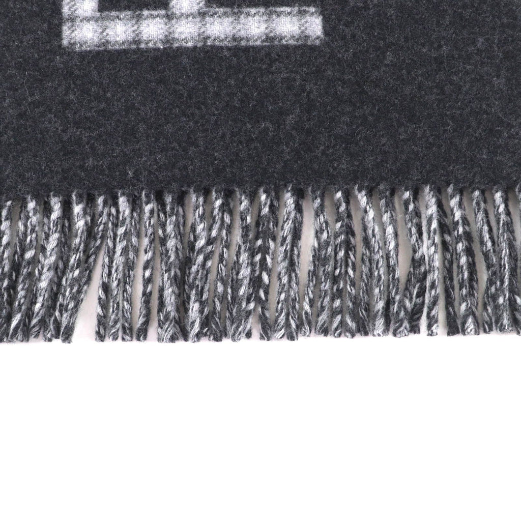 Fendi Wool Cashmere Blend Logo Design Check Pattern with Fringe Scarf Charcoal — view 5
