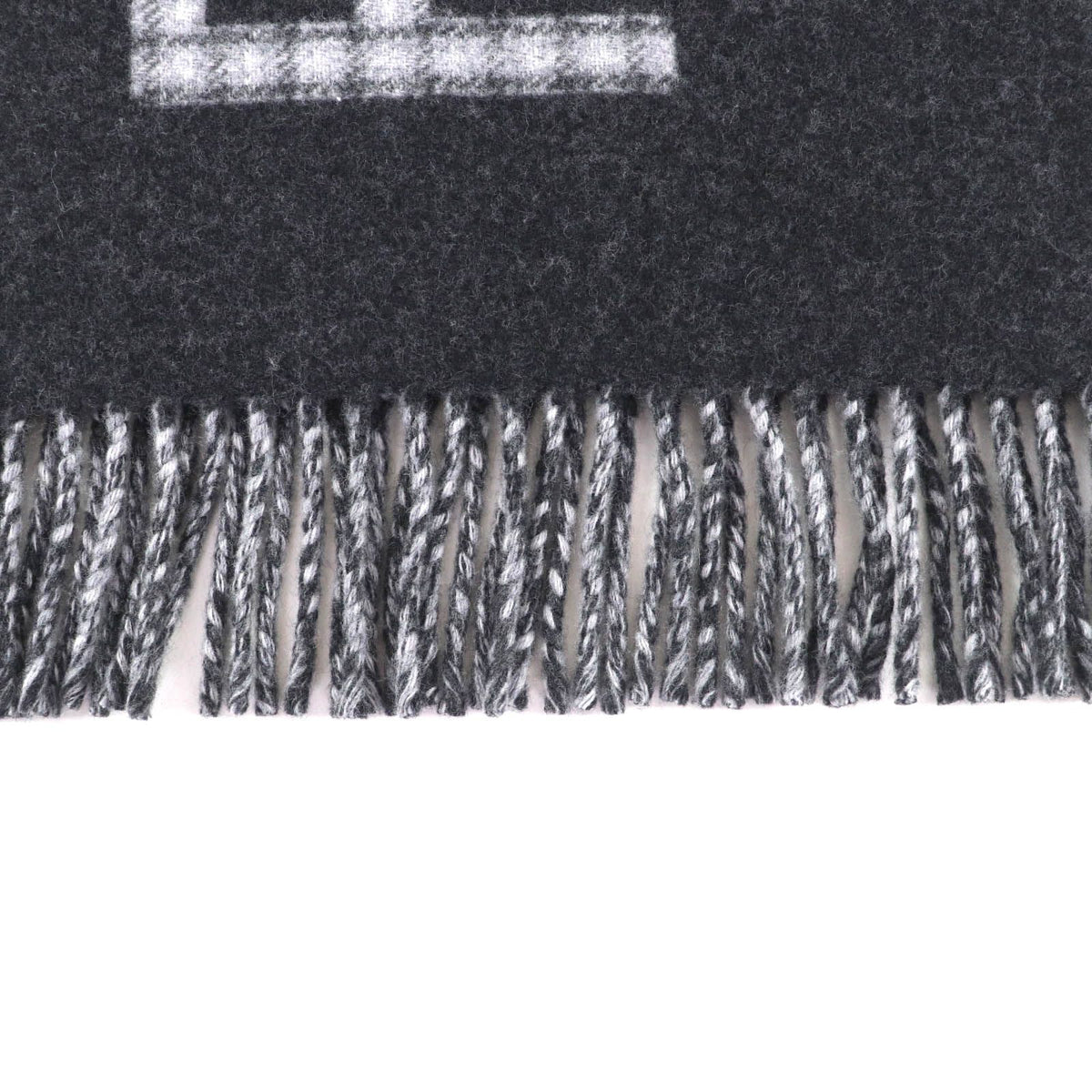 Fendi Wool Cashmere Blend Logo Design Check Pattern with Fringe Scarf Charcoal — view 5