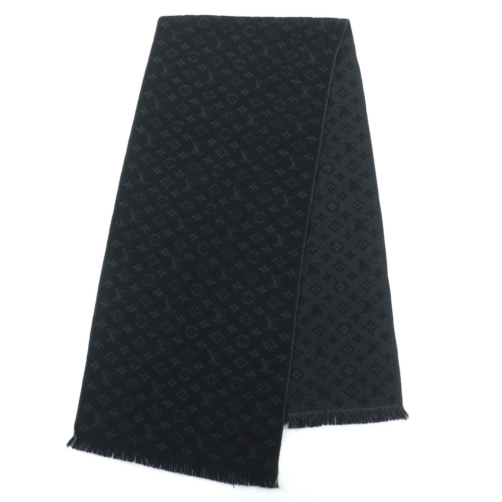 Louis Vuitton Monogram Classic Wool 100% Scarf with Fringes Black