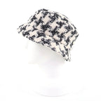 Chanel 20B CC Logo Plate Houndstooth Glitter Tweed Hat White Black — view 2
