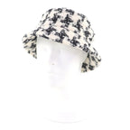 Chanel 20B CC Logo Plate Houndstooth Glitter Tweed Hat White Black
