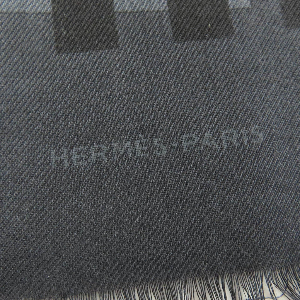 Hermes Cashmere Silk Dot Design Large Shawl with Fringe Gray Scarf — view 6