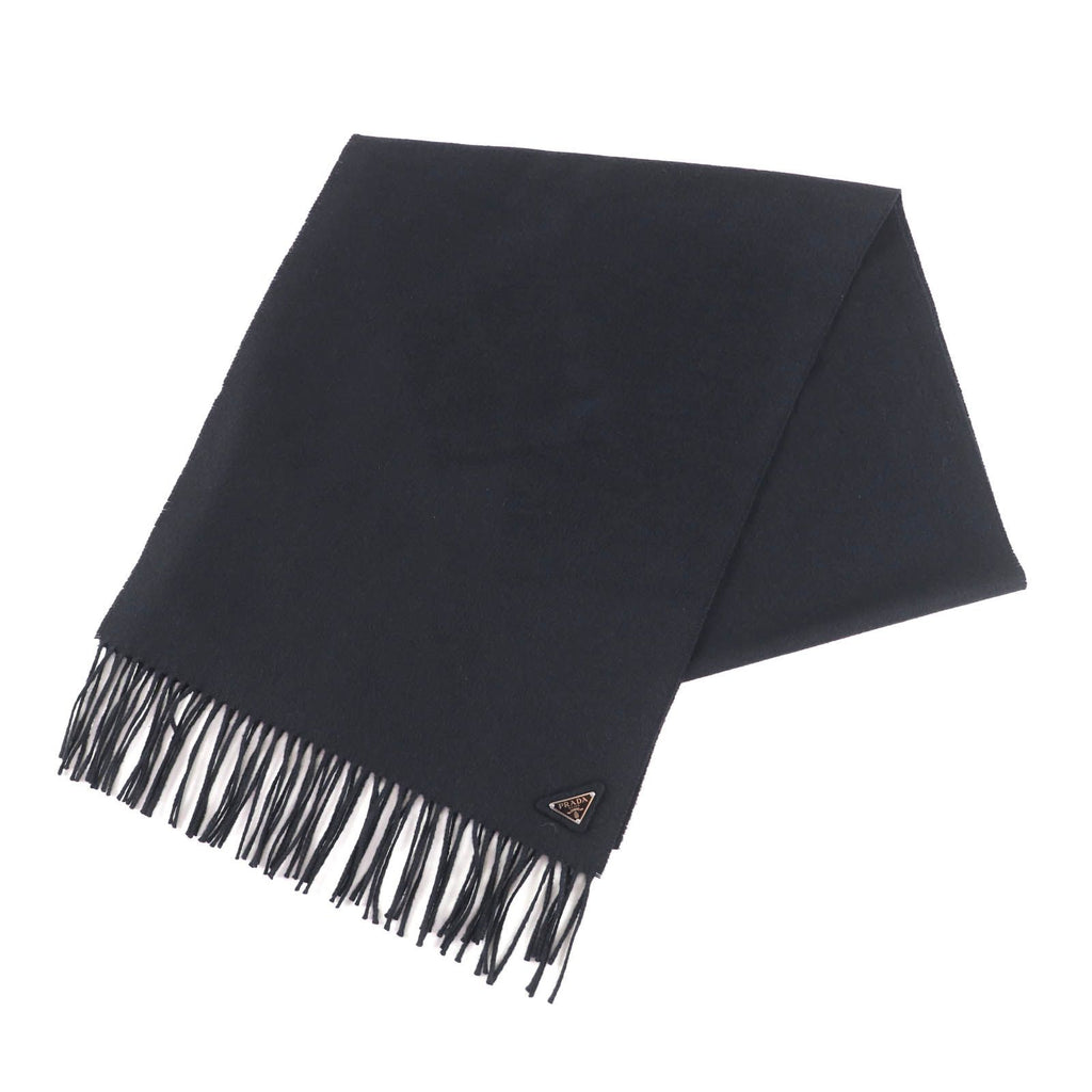 Prada Silk Cashmere Mixed Fringe Scarf Black