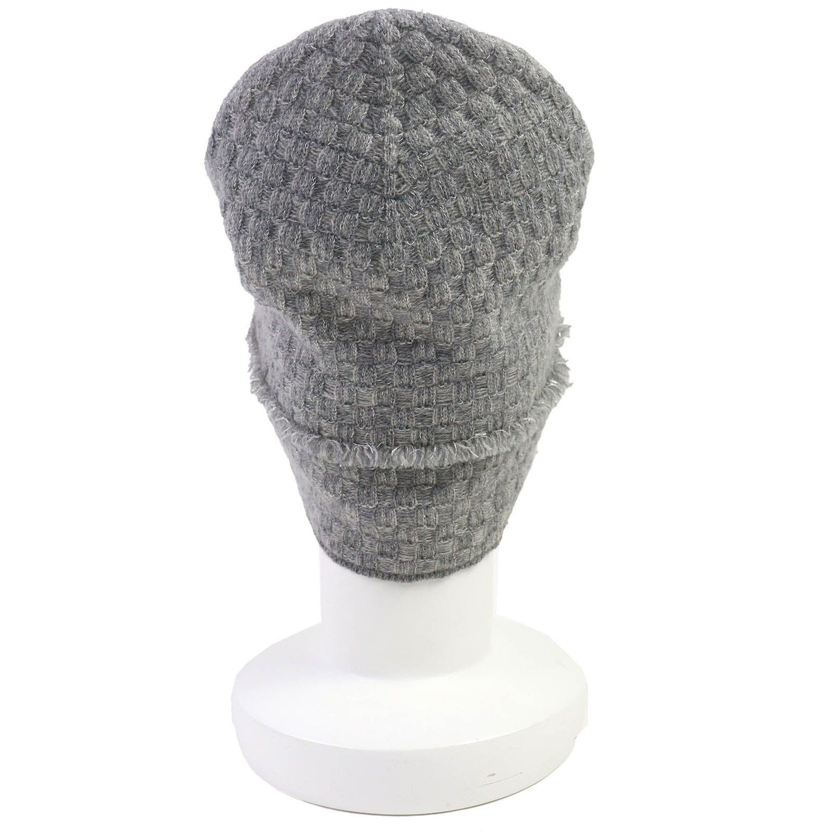 Chanel 16B Cashmere CC Logo Fringe Design Glitter Beanie Knit Cap Gray Hat — view 6
