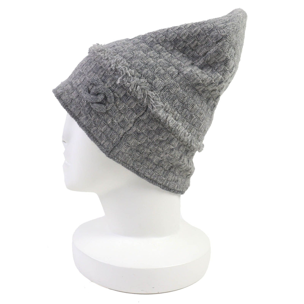 Chanel 16B Cashmere CC Logo Fringe Design Glitter Beanie Knit Cap Gray Hat — view 4