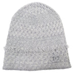 Chanel 16B Cashmere CC Logo Fringe Design Glitter Beanie Knit Cap Gray Hat