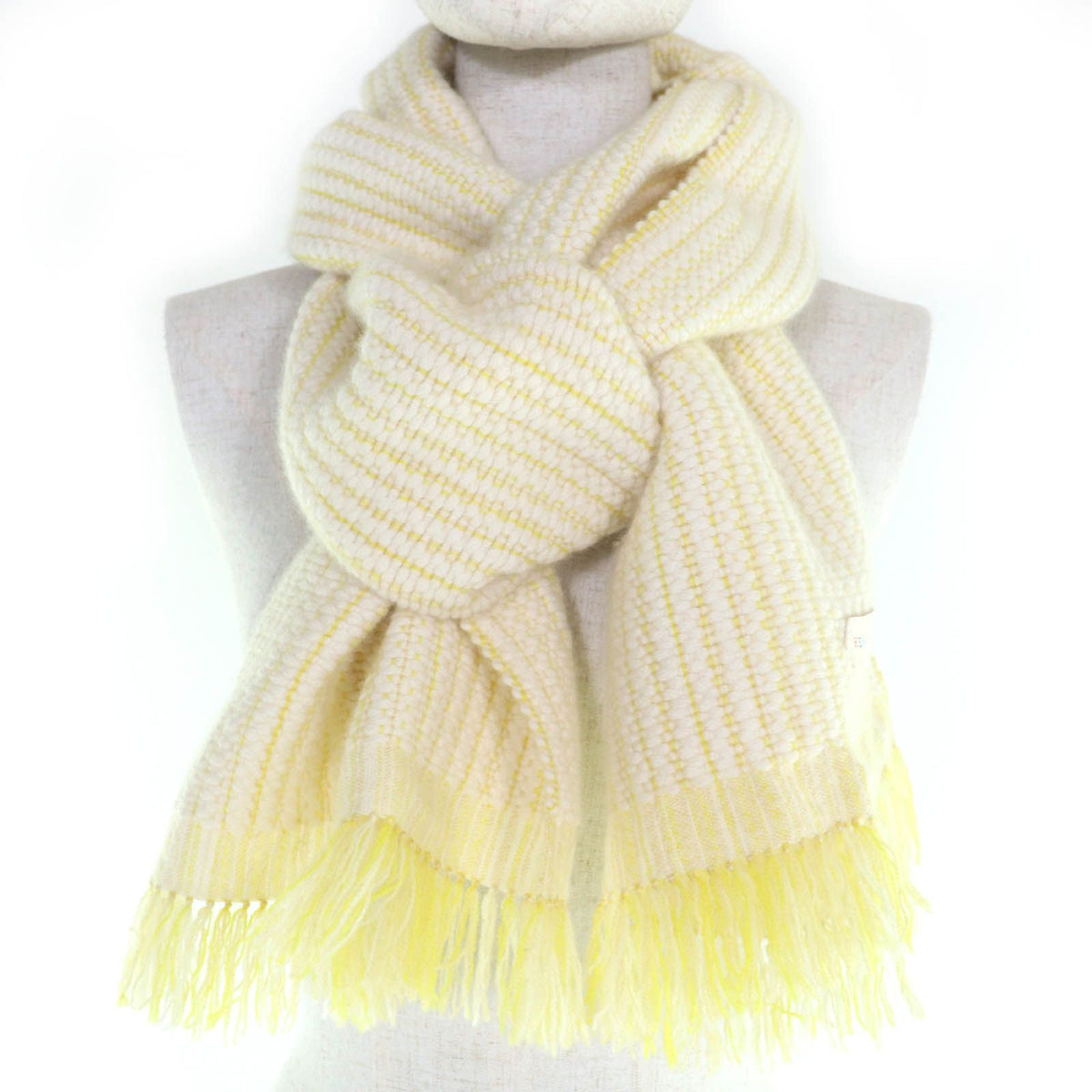Hermes Cashmere 100% Wavy Double Face Knit Large Scarf with Fringe Yellow — view 3