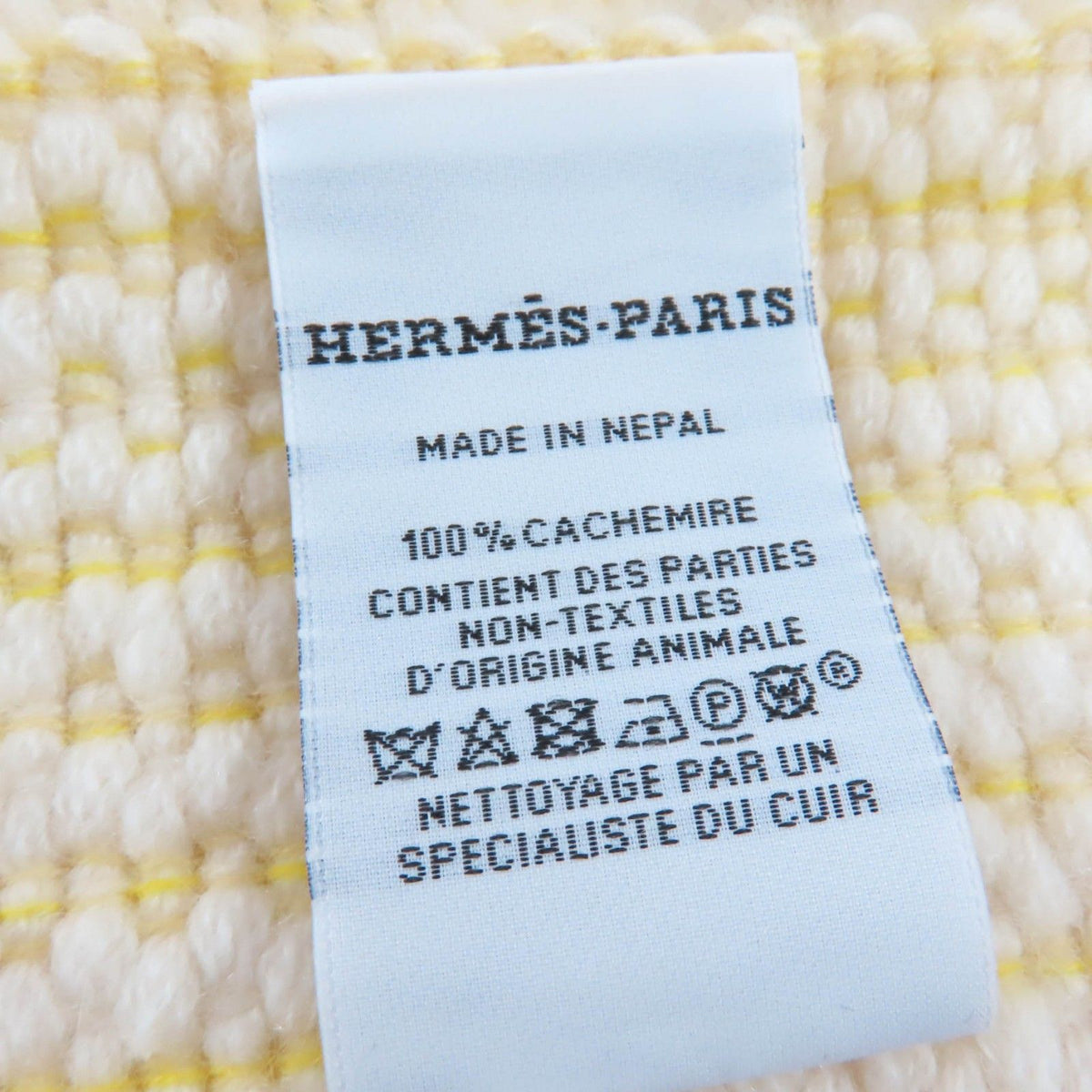 Hermes Cashmere 100% Wavy Double Face Knit Large Scarf with Fringe Yellow — view 6