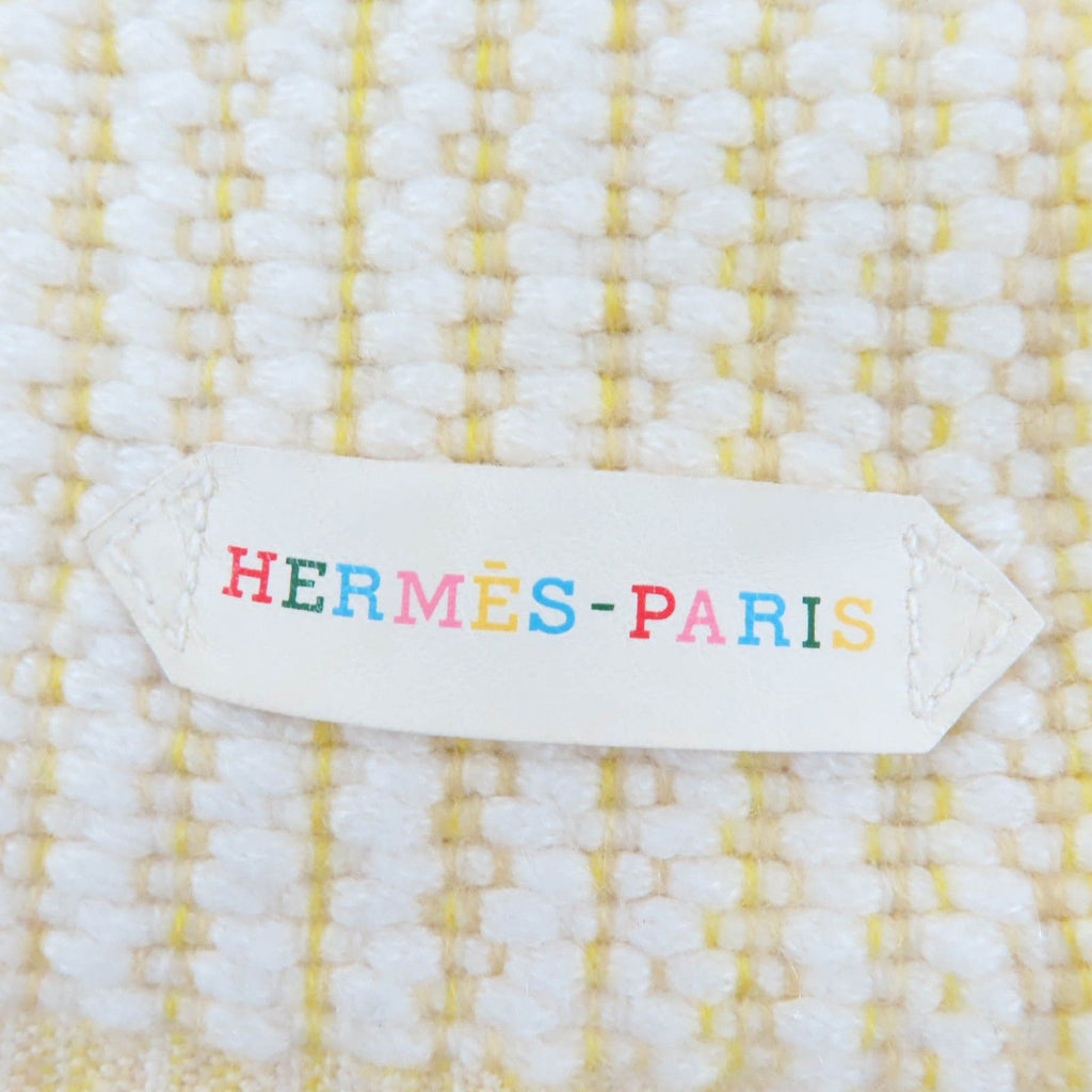 Hermes Cashmere 100% Wavy Double Face Knit Large Scarf with Fringe Yellow — view 4