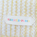 Hermes Cashmere 100% Wavy Double Face Knit Large Scarf with Fringe Yellow — view 4