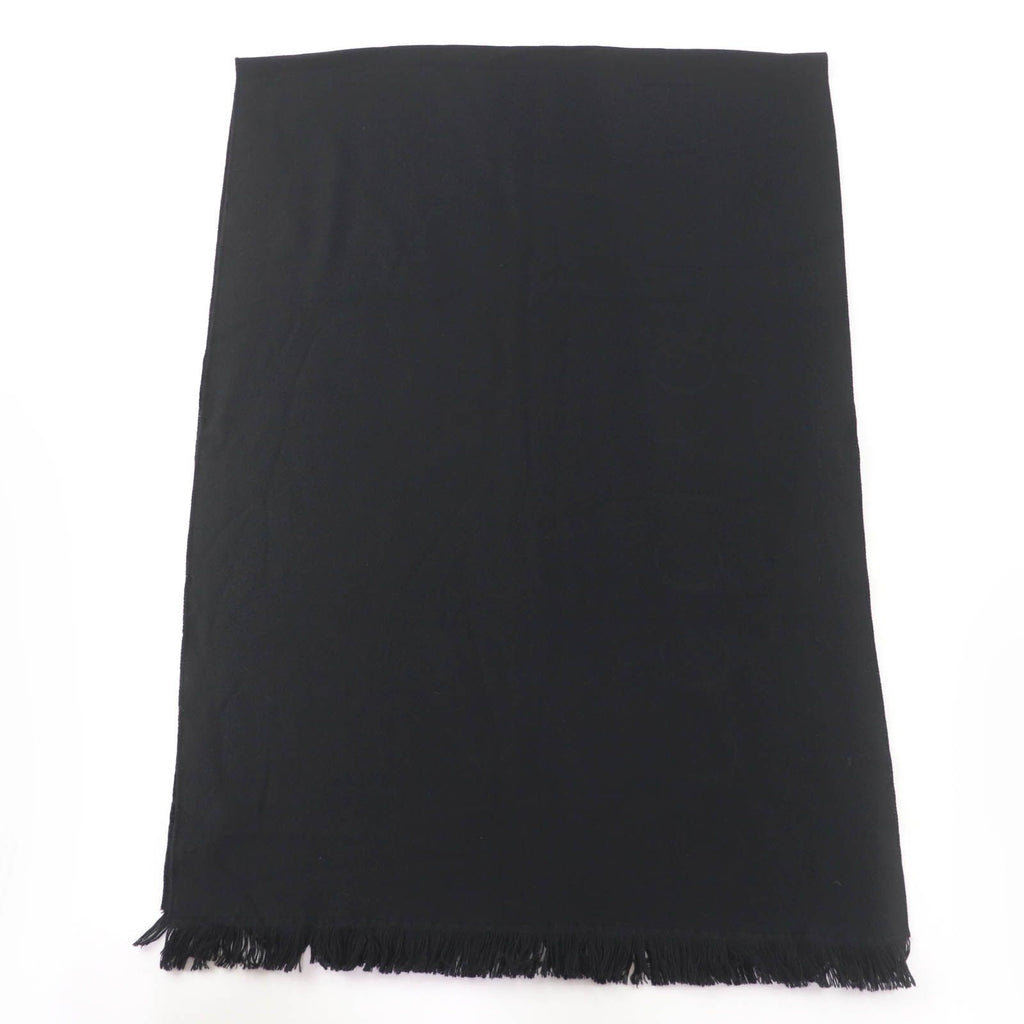 Gucci Wool 100% Logo Large Scarf with Fringe Shawl Black 70