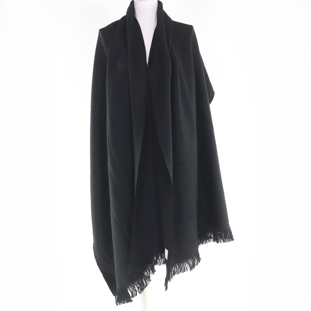 Gucci Wool 100% Logo Large Scarf with Fringe Shawl Black 70 — view 3