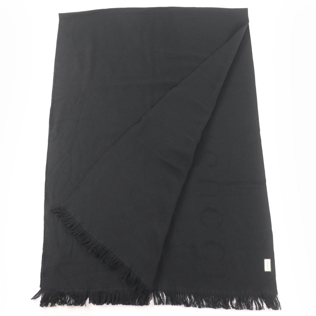 Gucci Wool 100% Logo Large Scarf with Fringe Shawl Black 70 — view 2