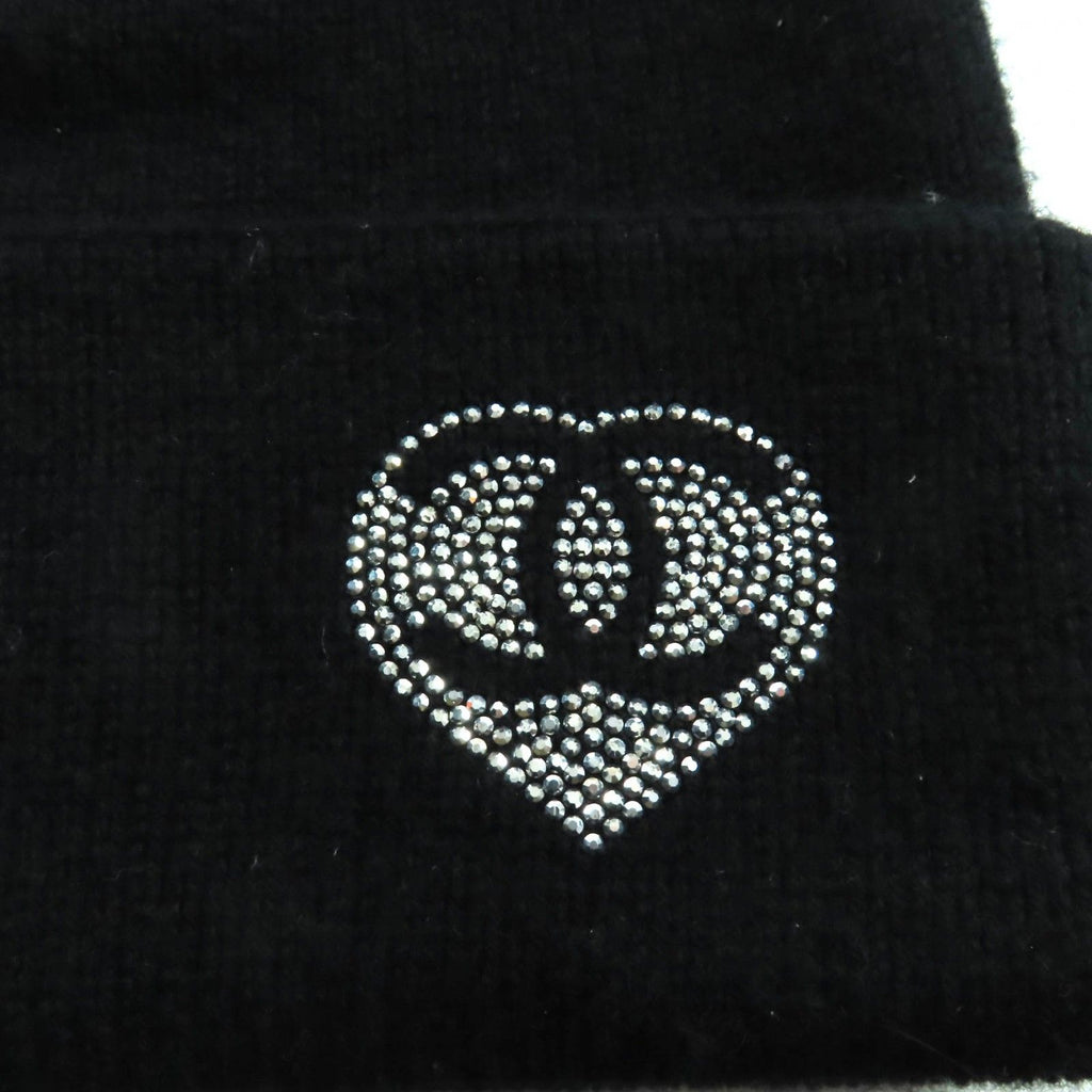 Chanel Cashmere 100% CC Logo Knit Cap with Rhinestone Black Hat — view 7