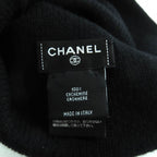 Chanel Cashmere 100% CC Logo Knit Cap with Rhinestone Black Hat — view 8