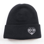 Chanel Cashmere 100% CC Logo Knit Cap with Rhinestone Black Hat