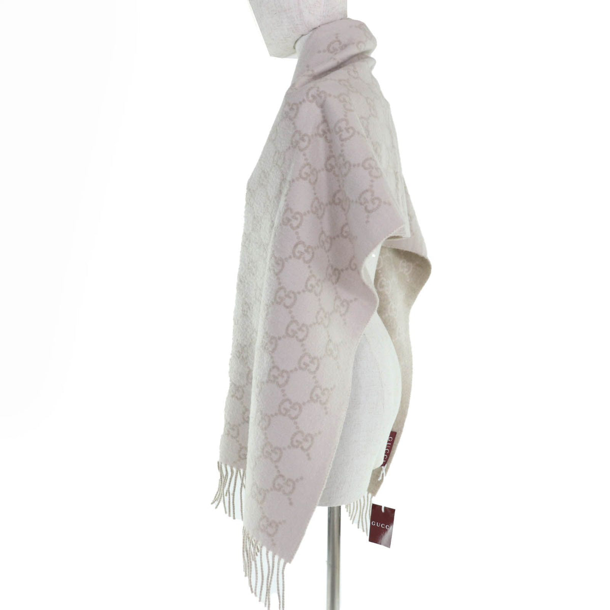 Gucci Cashmere 100% GG Pattern Scarf Beige 45 — view 5
