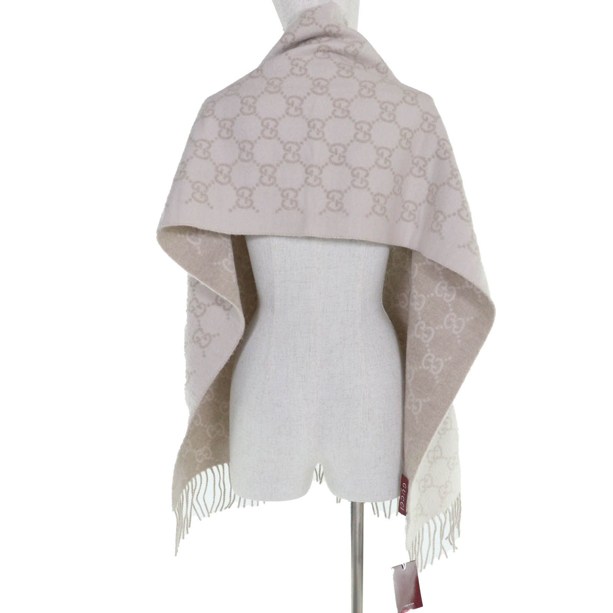 Gucci Cashmere 100% GG Pattern Scarf Beige 45 — view 6