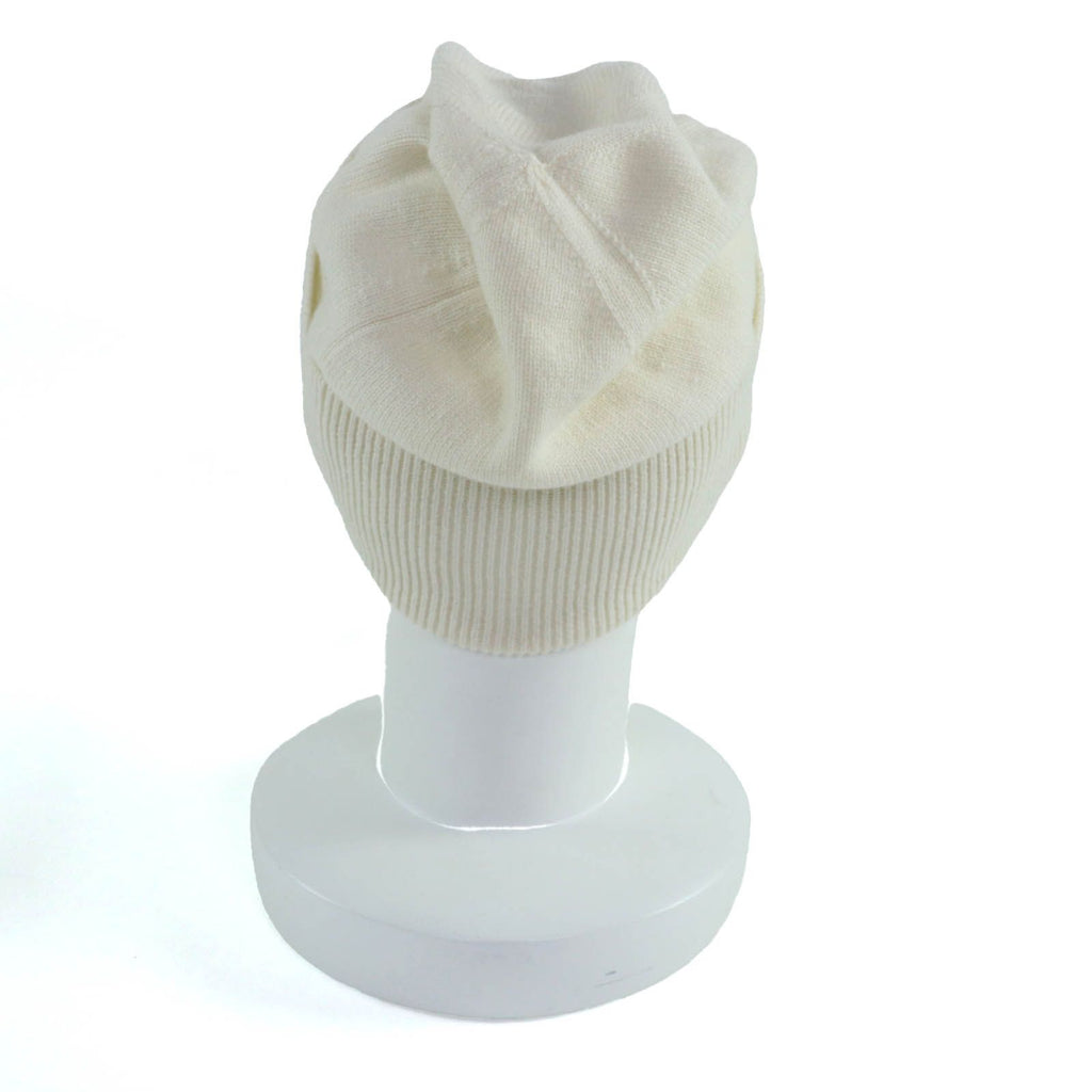 Chanel Cashmere 100% CC Logo Knit Cap Ivory Hat — view 5