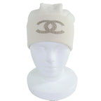 Chanel Cashmere 100% CC Logo Knit Cap Ivory Hat — view 3