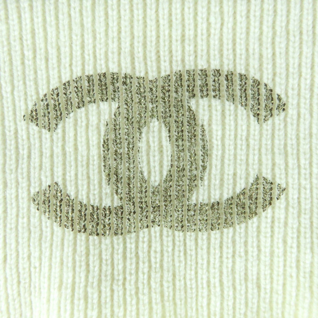 Chanel Cashmere 100% CC Logo Knit Cap Ivory Hat — view 7