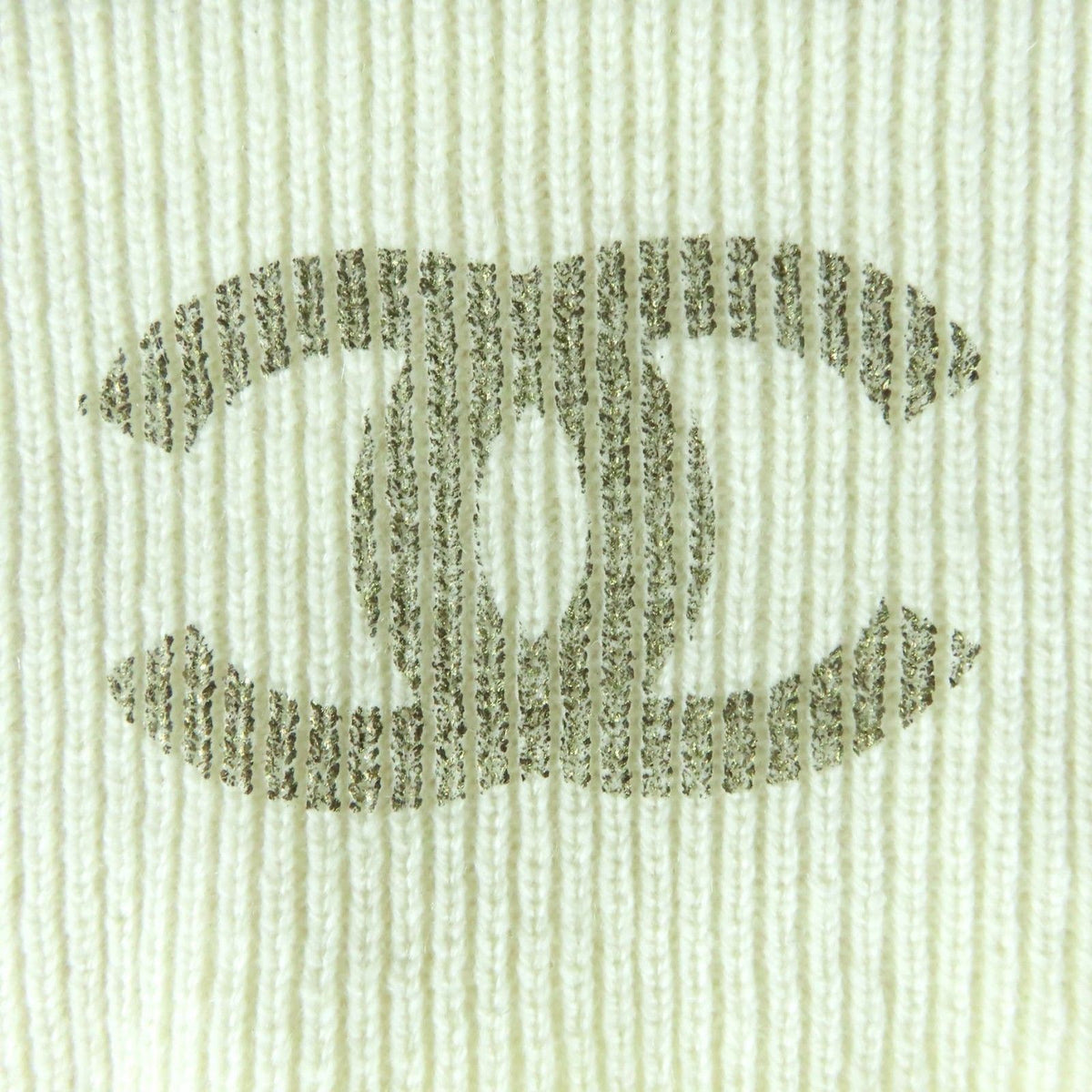 Chanel Cashmere 100% CC Logo Knit Cap Ivory Hat — view 7