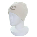 Chanel Cashmere 100% CC Logo Knit Cap Ivory Hat