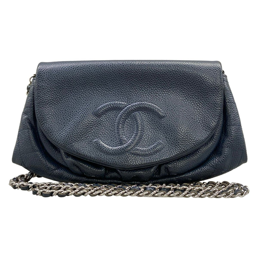 Chanel Wallet Half Moon Navy Chain Silver Shoulder Bag